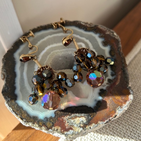 Vintage Amber Aurora Borealis & Filigree  Chandelier Earrings - Picture 4 of 5